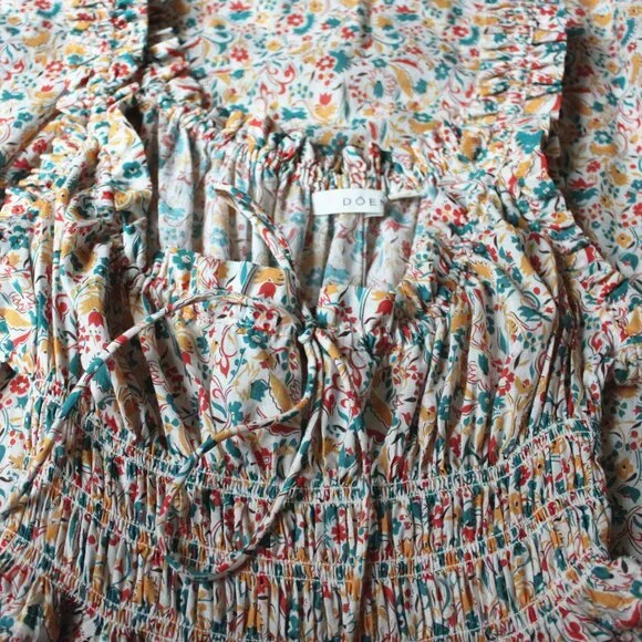 New Doen Emmaretta Floral Cotton Midi-Dress, Wilder Clover Floral, Size S - Picture 8 of 9